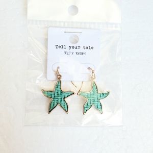 Turquoise Straw Starfish Sealife Hook Earrings.